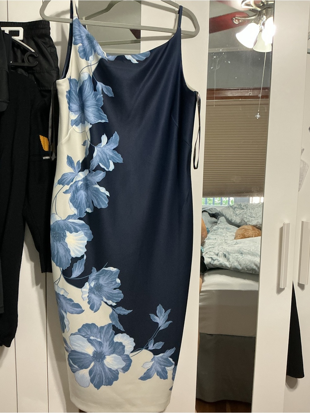 Donna Karan Navy and White Floral Midi Slip Dress